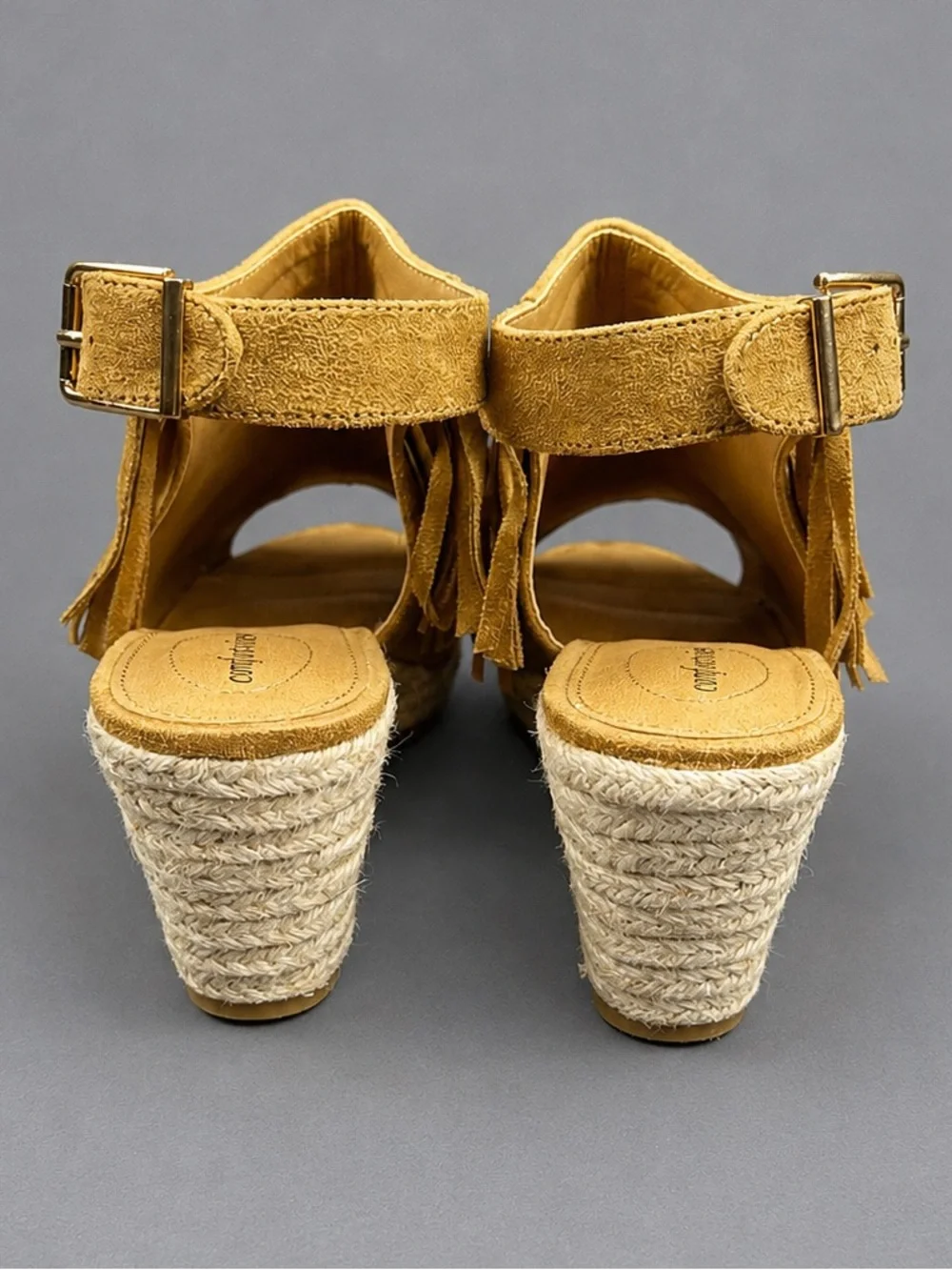 Comfortview Diane 11WW Tan Fringe Boho Espadrille Wedge Sandals Extra Wide